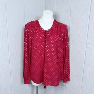 Faded Glory Red Women's Blouse with White Dots